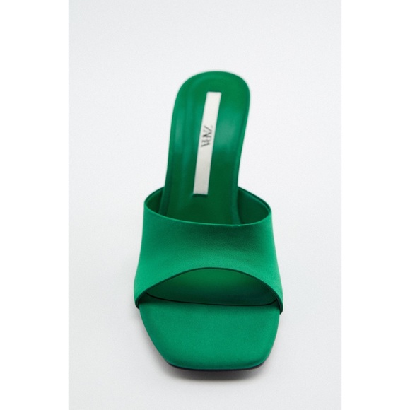 Zara NWT Green Satin Strap Clear Assymetrical Vinyl Green Heels Size 6.5 / 37 - Picture 5 of 14